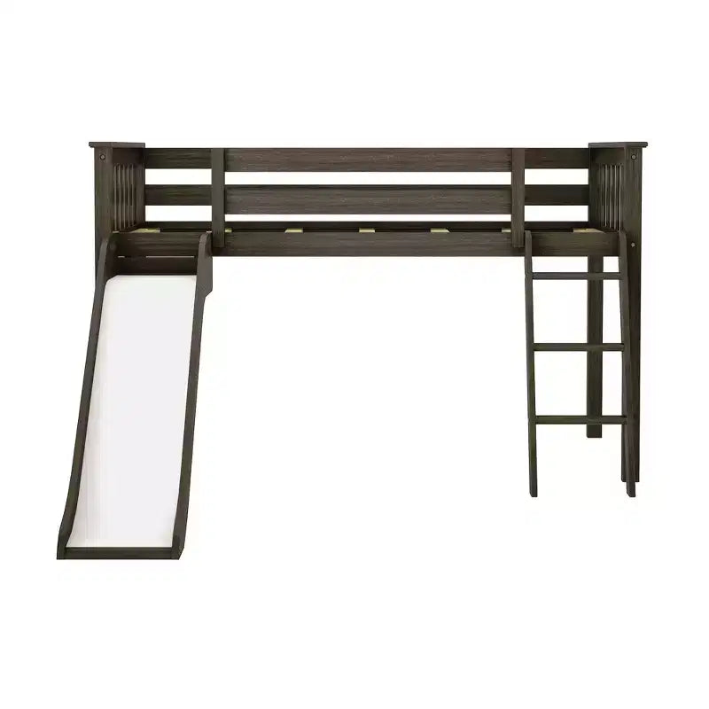 Lit mezzanine bas jumeau avec toboggan facile et rideau de camion de pompiers | Lit de chambre d'enfant