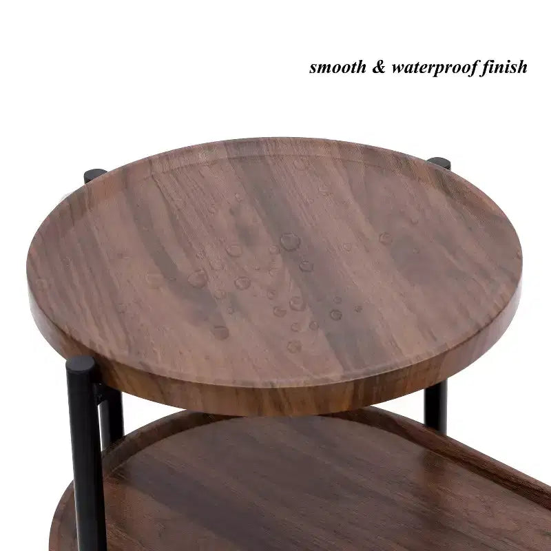 Table basse ronde à 2 niveaux avec plateau de rangement | Table d'appoint ovale en bois