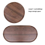Table basse ronde à 2 niveaux avec plateau de rangement | Table d'appoint ovale en bois
