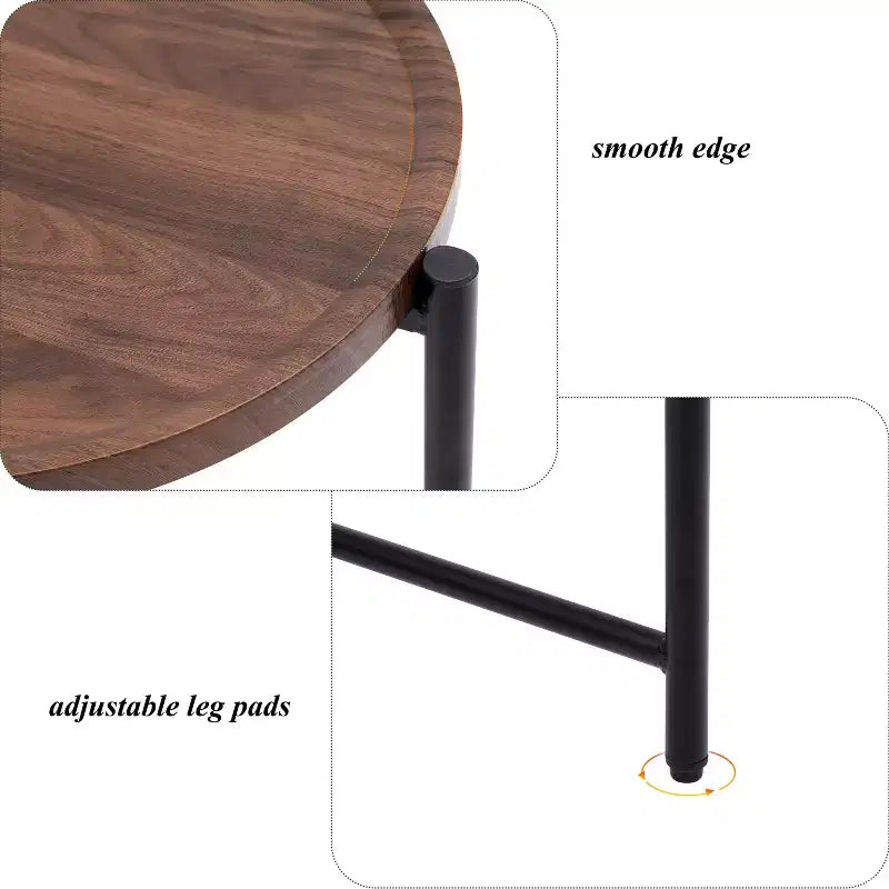 Table basse ronde à 2 niveaux avec plateau de rangement | Table d'appoint ovale en bois