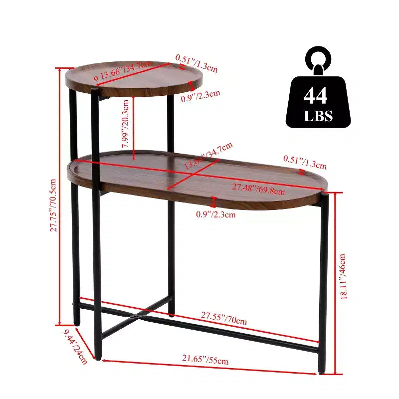 Table basse ronde à 2 niveaux avec plateau de rangement | Table d'appoint ovale en bois