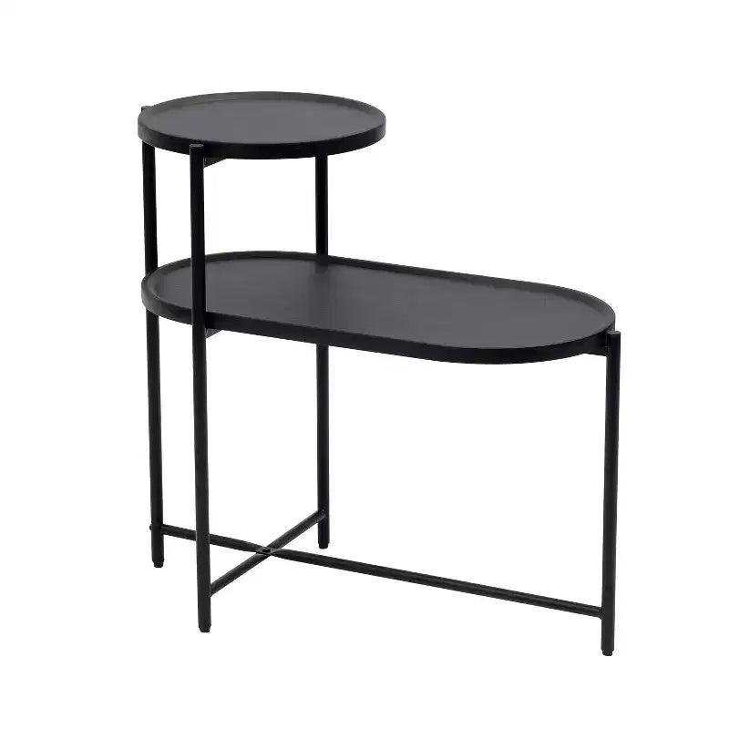 Table basse ronde à 2 niveaux avec plateau de rangement | Table d'appoint ovale en bois