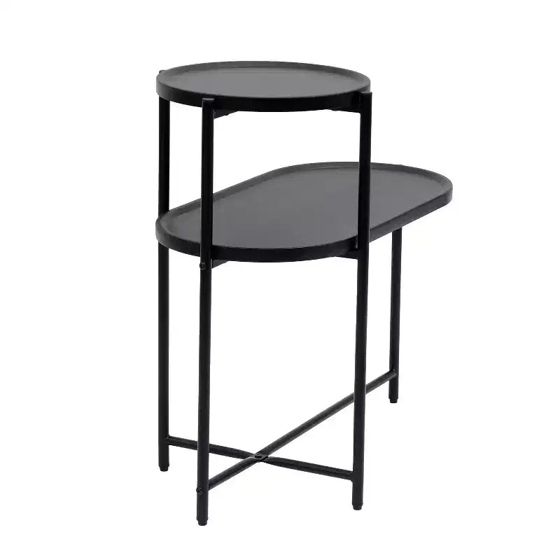 Table basse ronde à 2 niveaux avec plateau de rangement | Table d'appoint ovale en bois