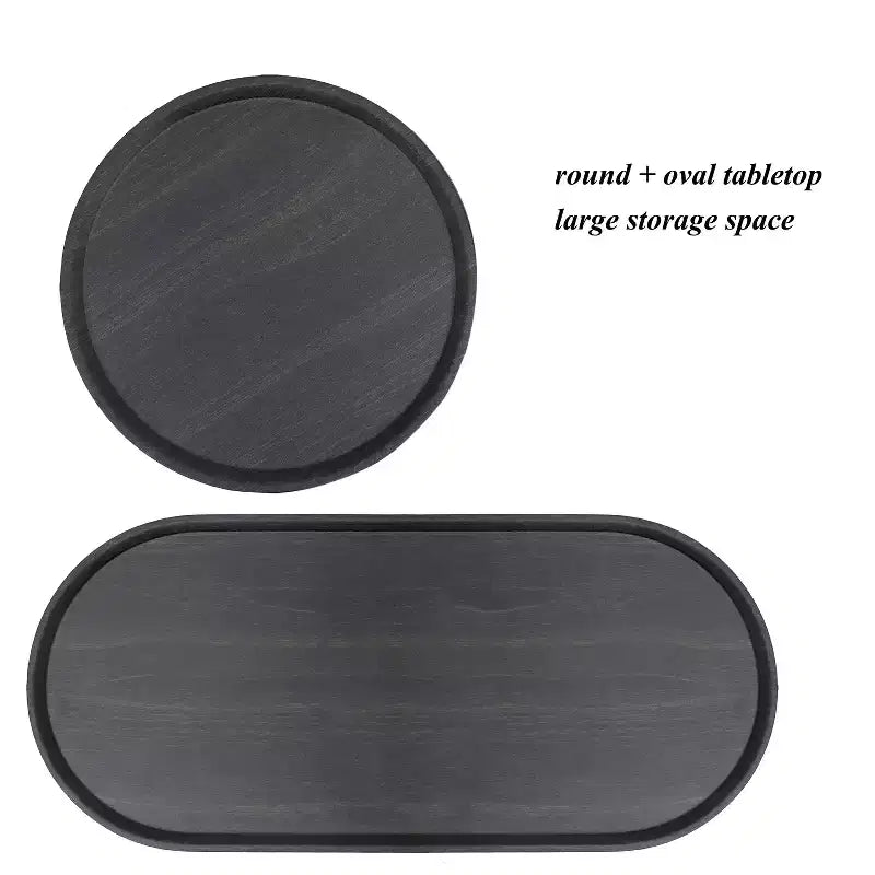 Table basse ronde à 2 niveaux avec plateau de rangement | Table d'appoint ovale en bois