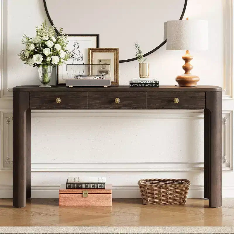 Console rustique et table d'entrée | 3 tiroirs dissimulés, pieds épais et robustes