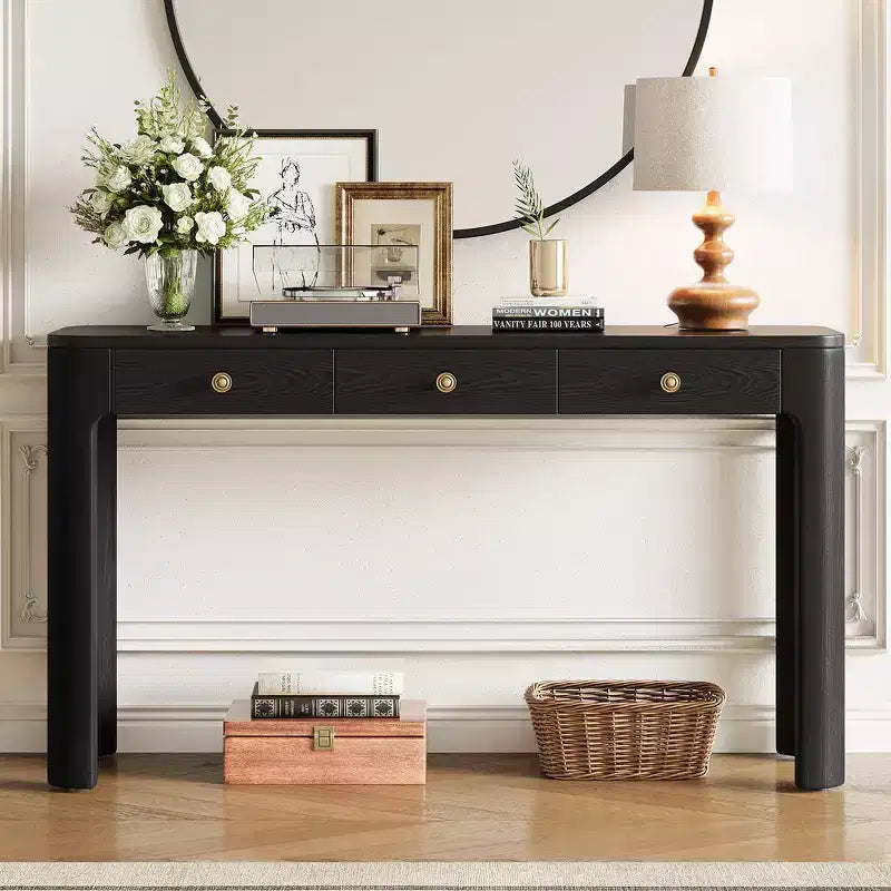 Console rustique et table d'entrée | 3 tiroirs dissimulés, pieds épais et robustes
