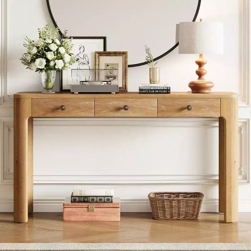 Console rustique et table d'entrée | 3 tiroirs dissimulés, pieds épais et robustes