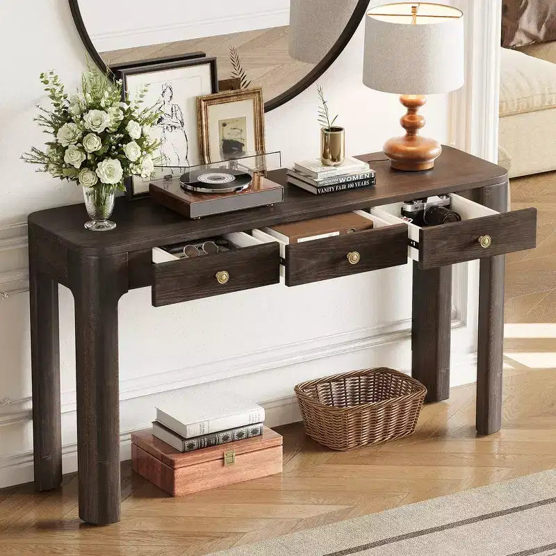 Console rustique et table d'entrée | 3 tiroirs dissimulés, pieds épais et robustes