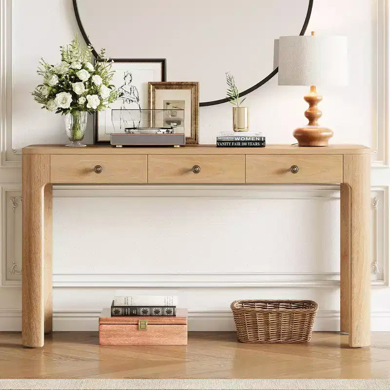 Console rustique et table d'entrée | 3 tiroirs dissimulés, pieds épais et robustes