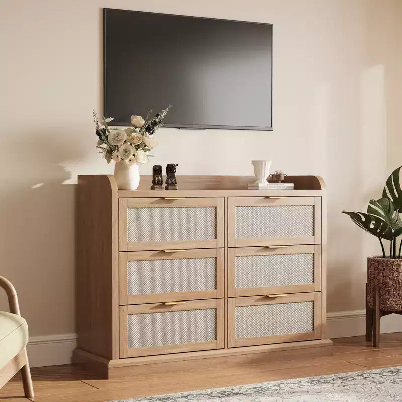 Armoire de rangement 6 tiroirs en osier | Style fermier, Plateau avec rebord surélevé