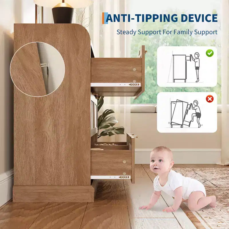 Armoire de rangement 6 tiroirs en osier | Style fermier, Plateau avec rebord surélevé