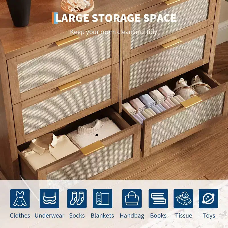 Armoire de rangement 6 tiroirs en osier | Style fermier, Plateau avec rebord surélevé
