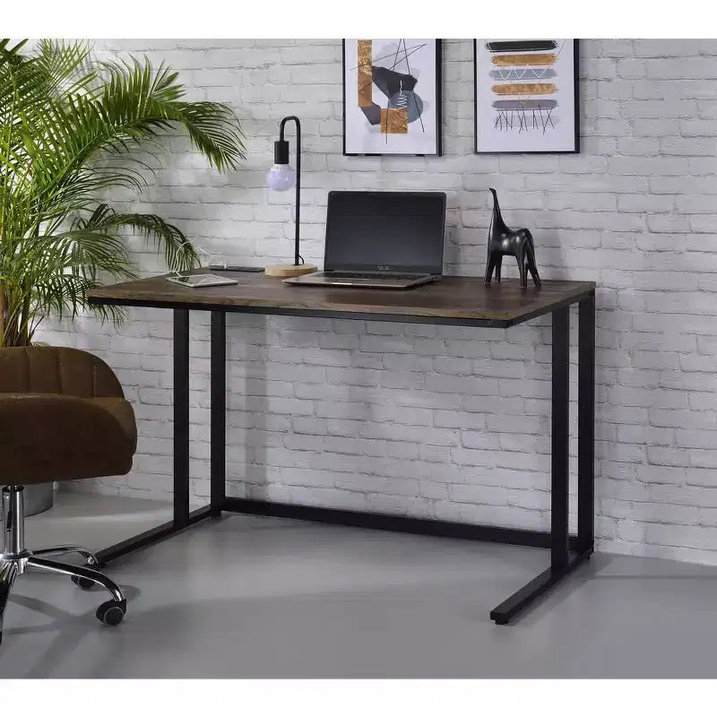 Bureau d'ordinateur en métal gris 28" | Étagère de rangement ouverte, bureau moderne