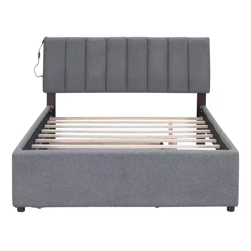 Lit plate-forme capitonné pour lit double/grand lit avec lit gigogne | Polaire Teddy & Lumière LED