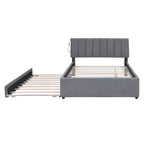 Lit plate-forme capitonné pour lit double/grand lit avec lit gigogne | Polaire Teddy & Lumière LED