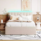 Lit plate-forme capitonné pour lit double/grand lit avec lit gigogne | Polaire Teddy & Lumière LED