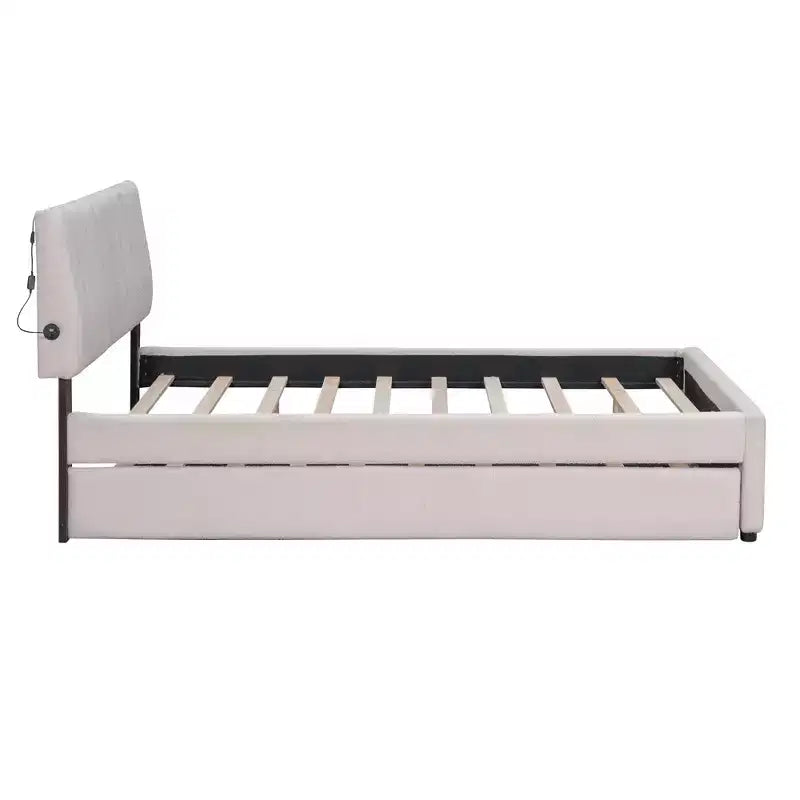 Lit plate-forme capitonné pour lit double/grand lit avec lit gigogne | Polaire Teddy & Lumière LED