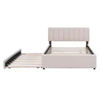 Lit plate-forme capitonné pour lit double/grand lit avec lit gigogne | Polaire Teddy & Lumière LED