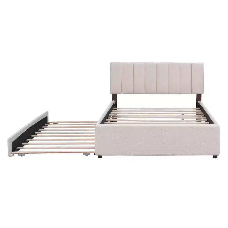 Lit plate-forme capitonné pour lit double/grand lit avec lit gigogne | Polaire Teddy & Lumière LED