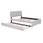 Lit plate-forme capitonné pour lit double/grand lit avec lit gigogne | Polaire Teddy & Lumière LED