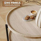 Table basse bohème ronde en bois de 74,4 cm | Table basse de ferme ronde naturelle à 2 niveaux