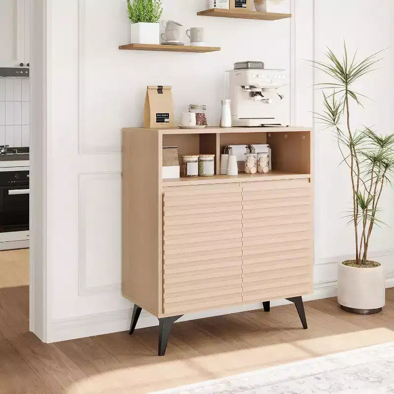 Meuble de bar à café de style rustique | Tiroir et étagères réglables, Rangement de cuisine