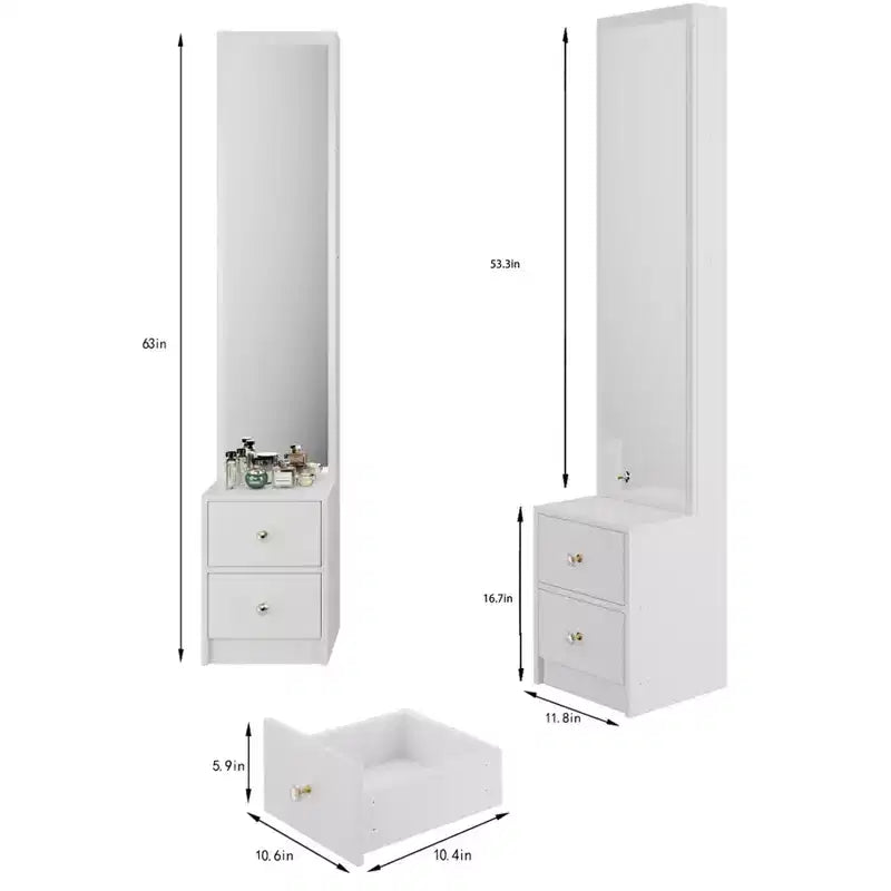 Armoire miroir intégrale de 160 cm avec tiroirs | Très grand miroir de dressing