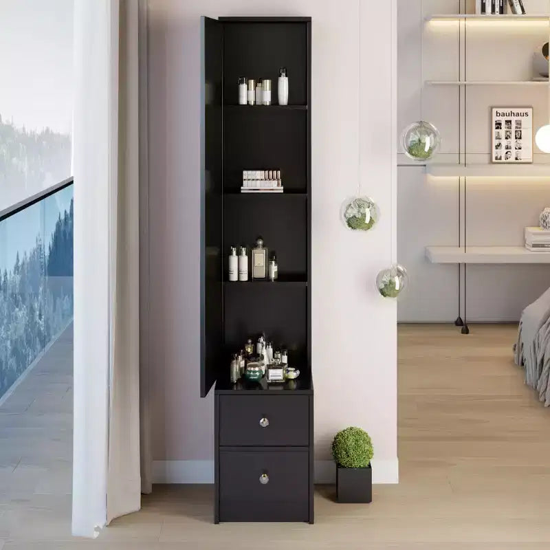 Armoire miroir intégrale de 160 cm avec tiroirs | Très grand miroir de dressing