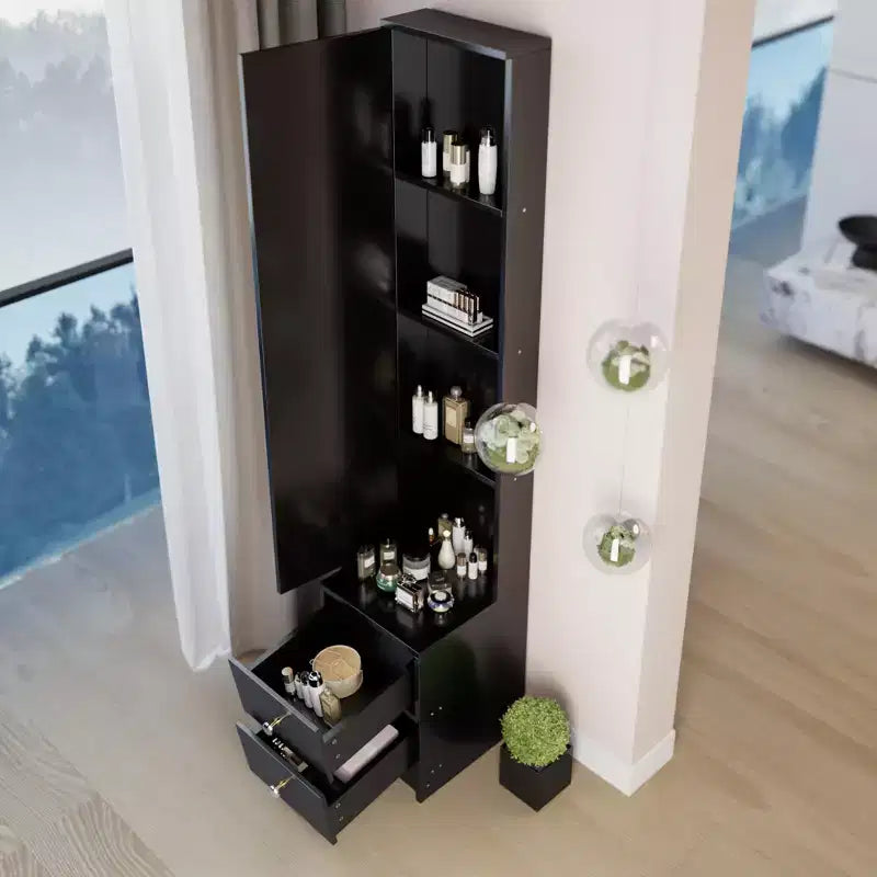 Armoire miroir intégrale de 160 cm avec tiroirs | Très grand miroir de dressing