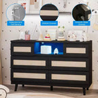 Commode et Meuble TV en rotin naturel à 6 tiroirs | Armoire de rangement pour chambre à coucher