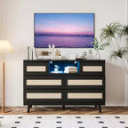 Commode et Meuble TV en rotin naturel à 6 tiroirs | Armoire de rangement pour chambre à coucher