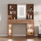 Grande Coiffeuse | Miroir coulissant, 3 lumières de couleur, Tiroirs et Ports de charge