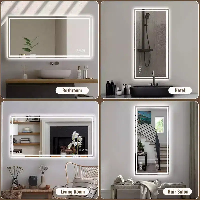 Miroir de salle de bain LED anti-buée 48" | 3 couleurs et 5 niveaux de gradation, bord droit