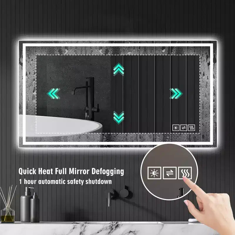 Miroir de salle de bain LED anti-buée 48" | 3 couleurs et 5 niveaux de gradation, bord droit