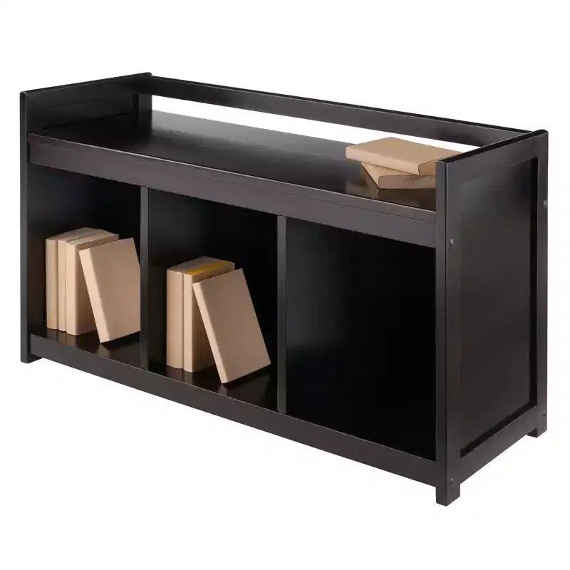 Banc de rangement 3 sections Addison | Espresso foncé, Pouf en similicuir