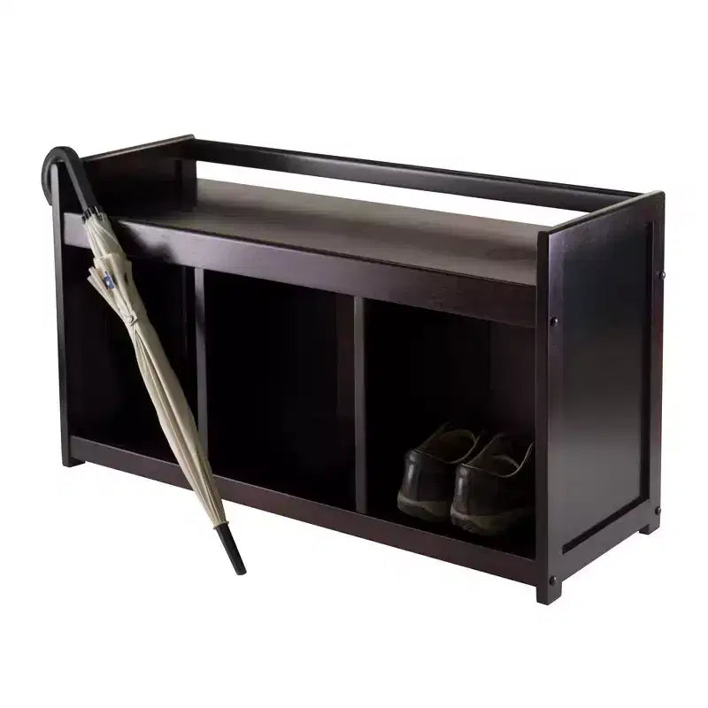 Banc de rangement 3 sections Addison | Espresso foncé, Pouf en similicuir
