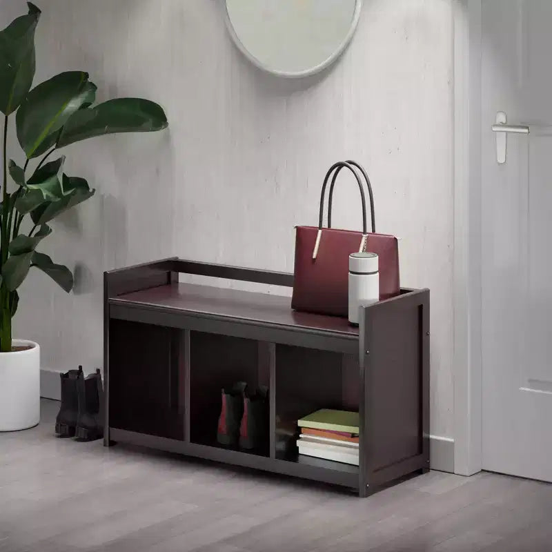 Banc de rangement 3 sections Addison | Espresso foncé, Pouf en similicuir