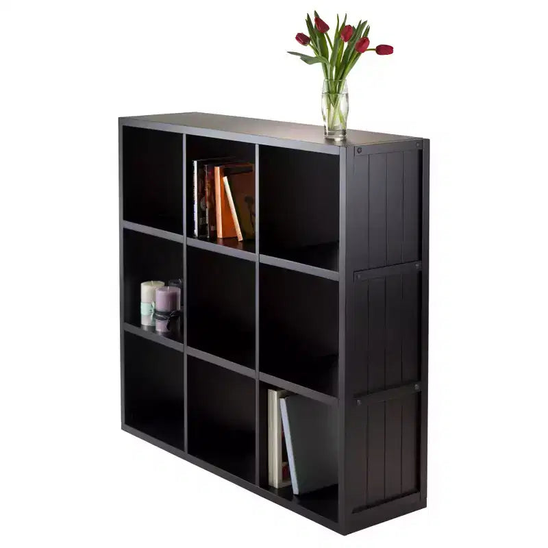 Bibliothèque à fentes 3x3 de 40 po | Moderne du milieu du siècle, Étagères fixes, Noir
