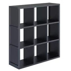 Bibliothèque à fentes 3x3 de 40 po | Moderne du milieu du siècle, Étagères fixes, Noir
