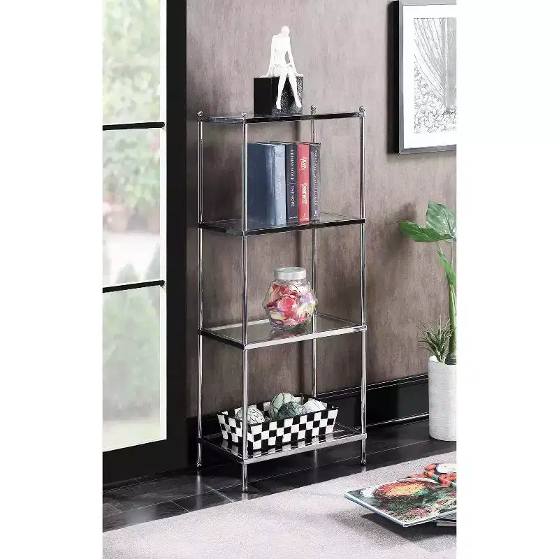 Étagère tour chromée à 4 niveaux de 109 cm | Organisateur de rangement pour salle de bain et chambre à coucher