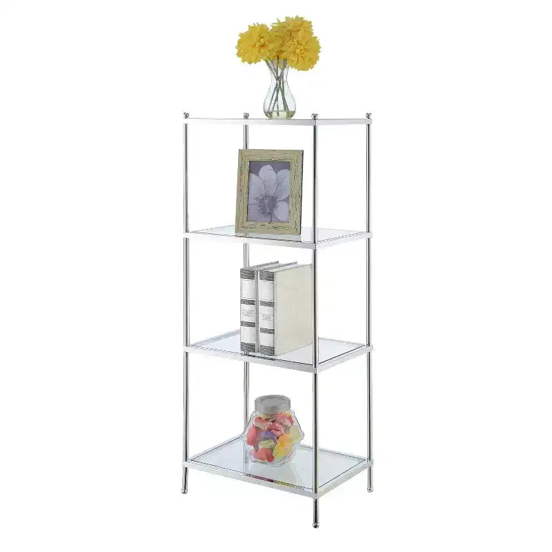 Étagère tour chromée à 4 niveaux de 109 cm | Organisateur de rangement pour salle de bain et chambre à coucher