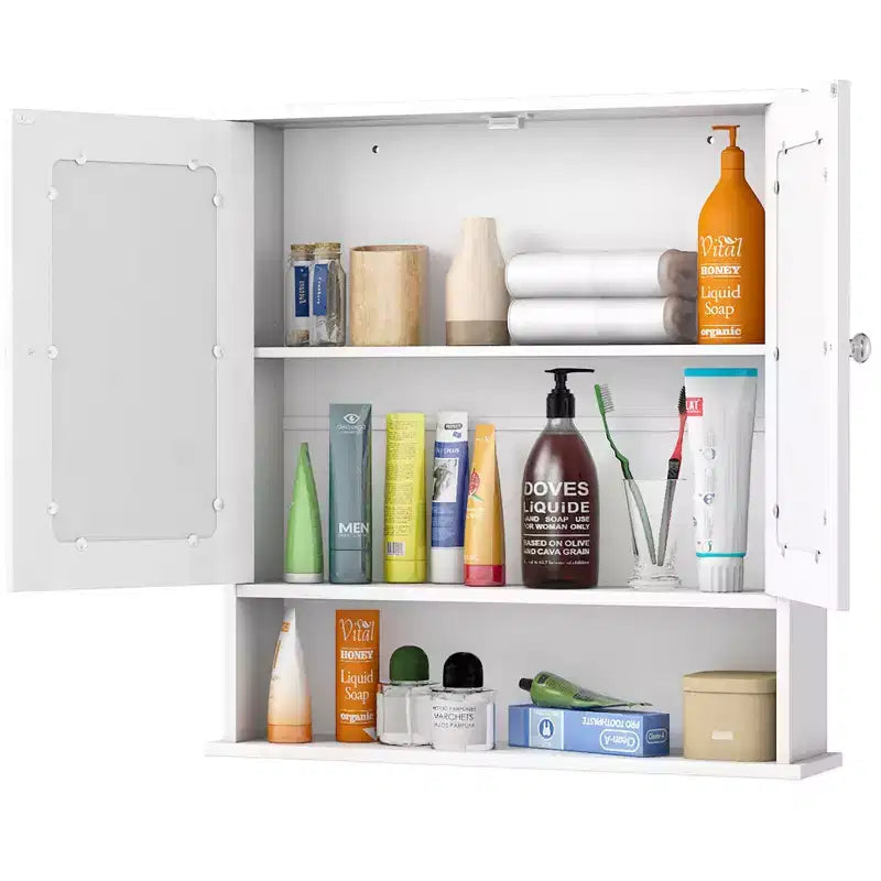 Armoire de toilette murale double miroir | Armoire à pharmacie avec étagère, Blanche