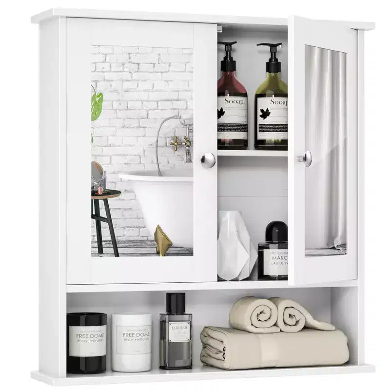 Armoire de toilette murale double miroir | Armoire à pharmacie avec étagère, Blanche