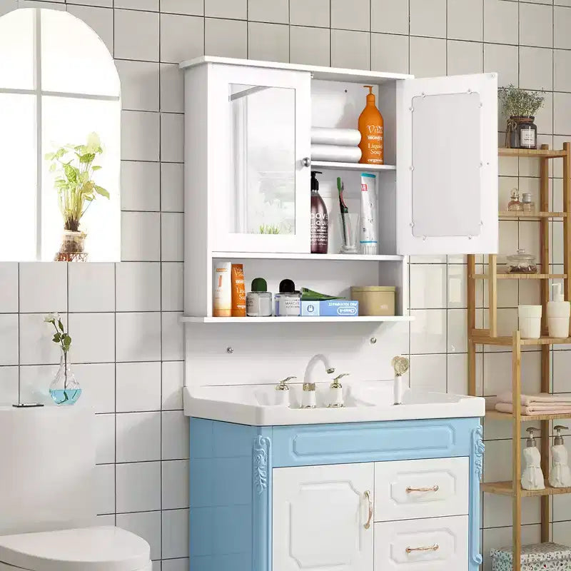 Armoire de toilette murale double miroir | Armoire à pharmacie avec étagère, Blanche