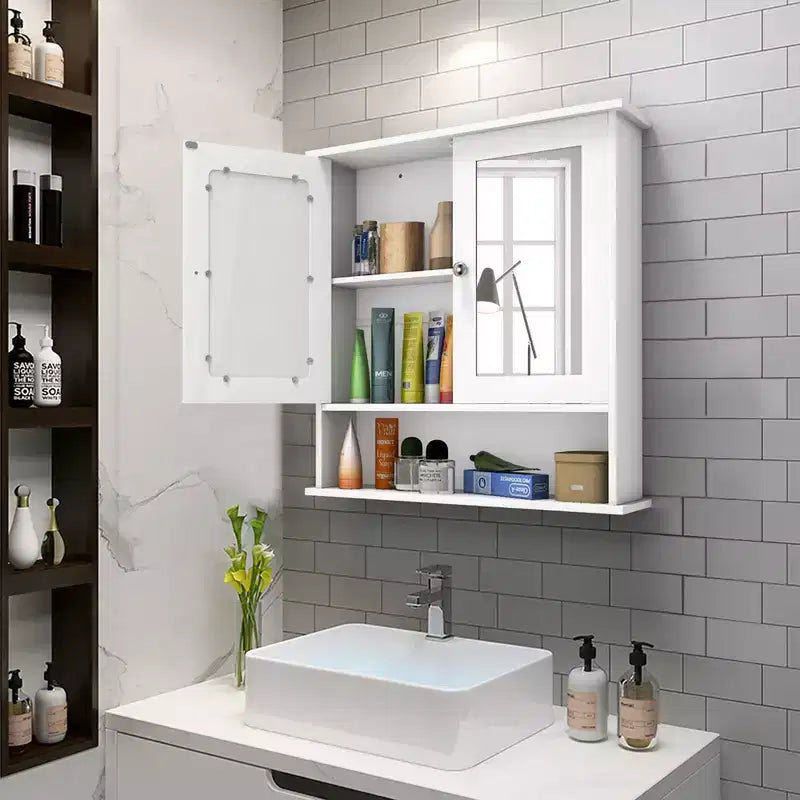 Armoire de toilette murale double miroir | Armoire à pharmacie avec étagère, Blanche