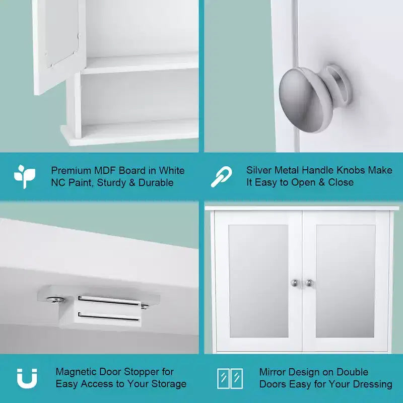 Armoire de toilette murale double miroir | Armoire à pharmacie avec étagère, Blanche