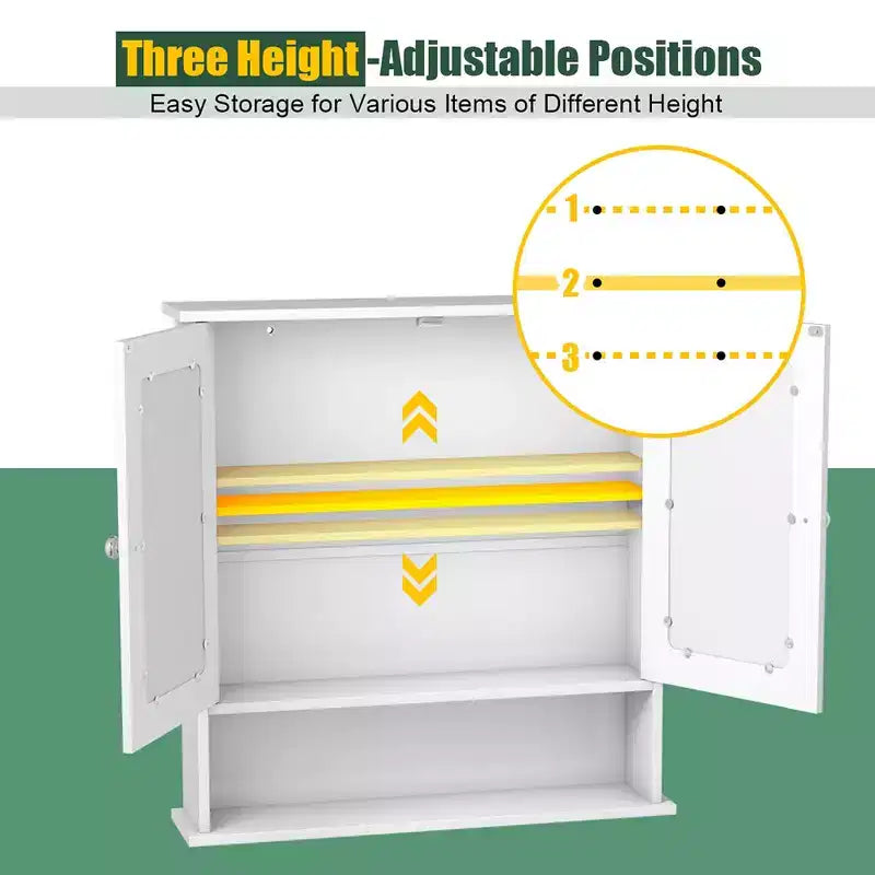 Armoire de toilette murale double miroir | Armoire à pharmacie avec étagère, Blanche