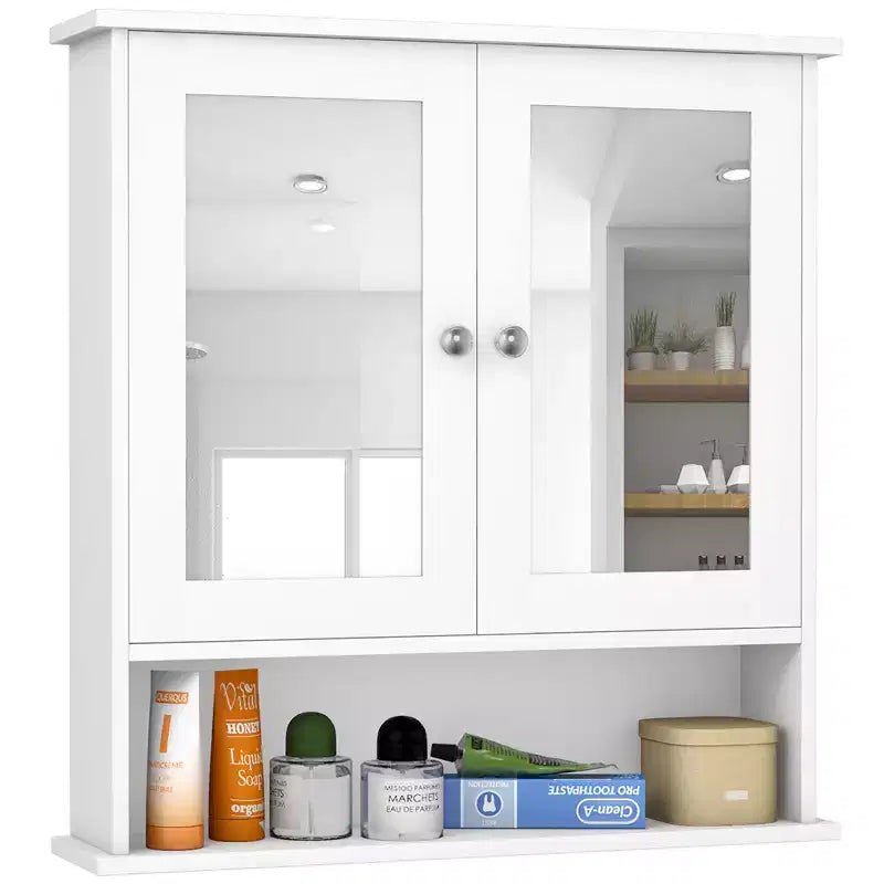 Armoire de toilette murale double miroir | Armoire à pharmacie avec étagère, Blanche