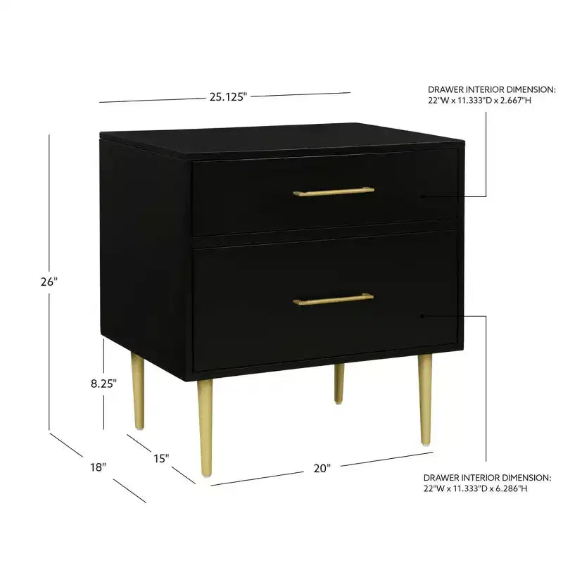 Table de chevet à 2 tiroirs Gloria | Table de chevet compacte avec rangement