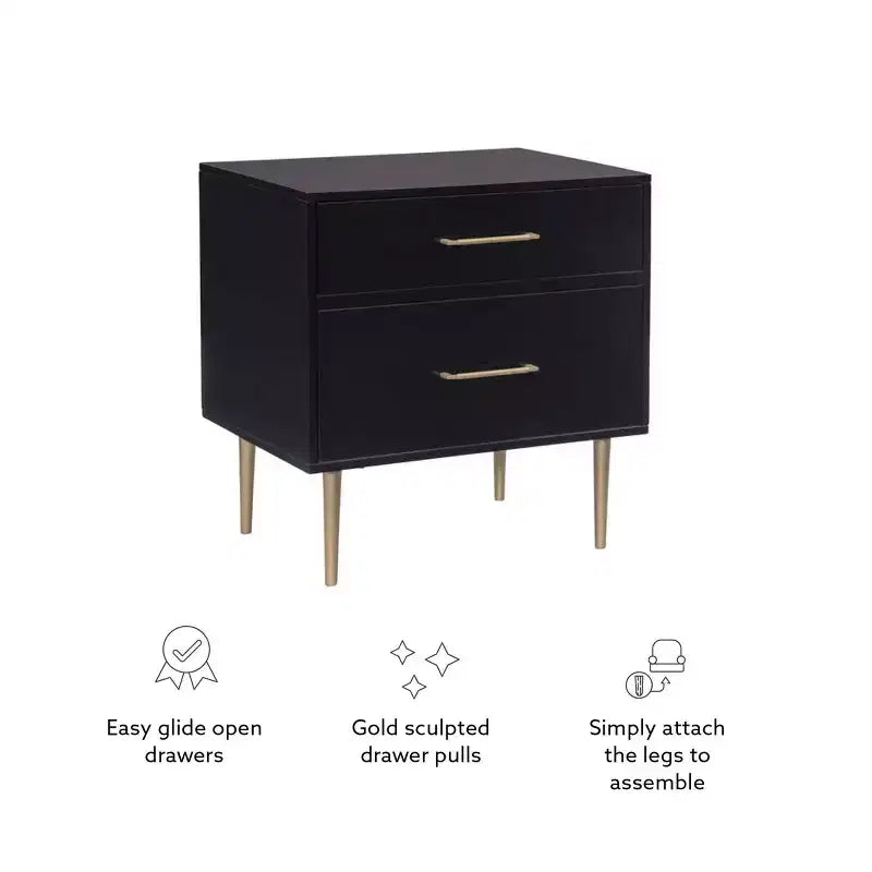 Table de chevet à 2 tiroirs Gloria | Table de chevet compacte avec rangement